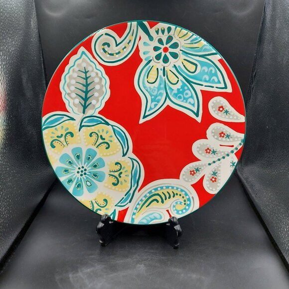 Single Dash Of That Red & Blue Floral Paisley Large Dinner 11" Plate EUC - Picture 1 of 3